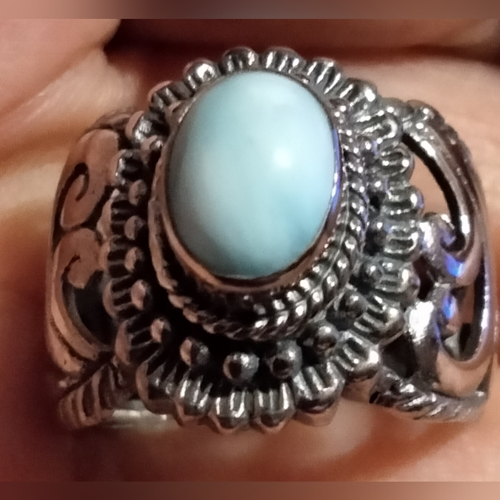 Bali Larimar Ring in Sterling Silver